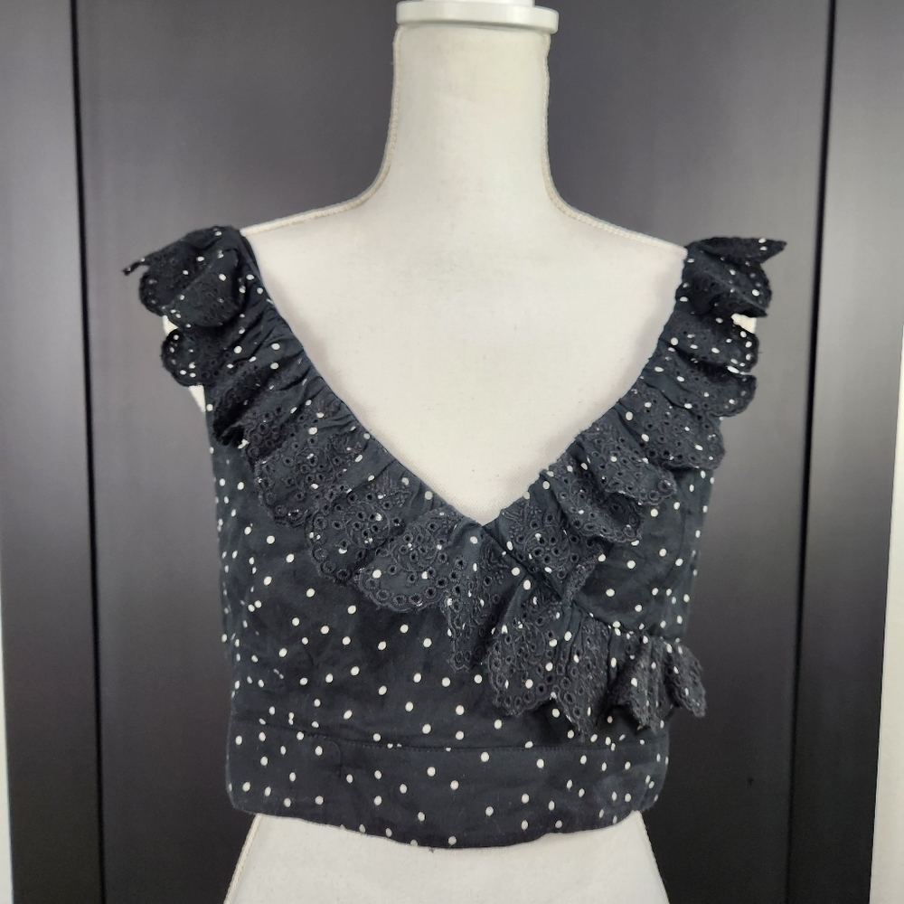 AMERICAN Eagle Outfitters Black & White Polka Dot Ruffle Crop Top Size Medium
